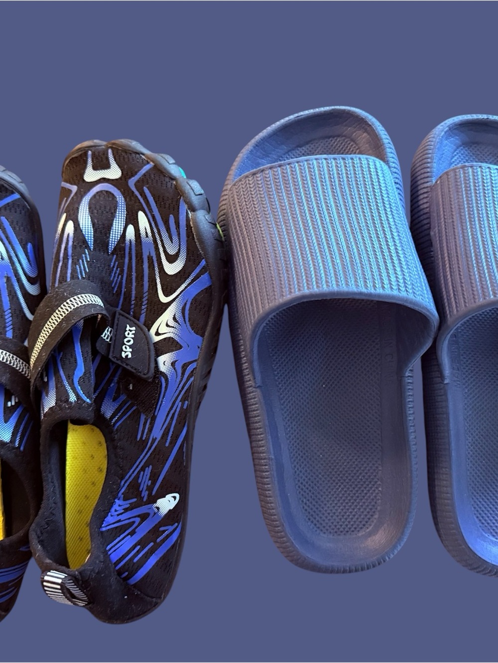 Cloud slides and water shoes set Women's 6.5 or Big Kid Size 5 or 5.5
